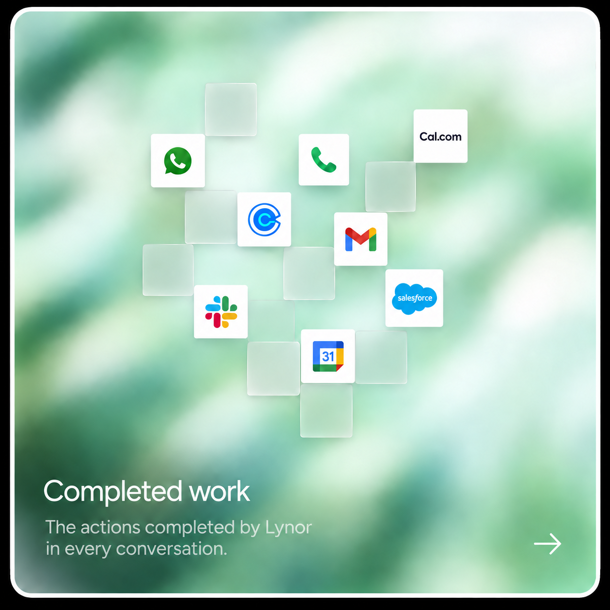 A green visual showing Lynor connected to workplace tools.